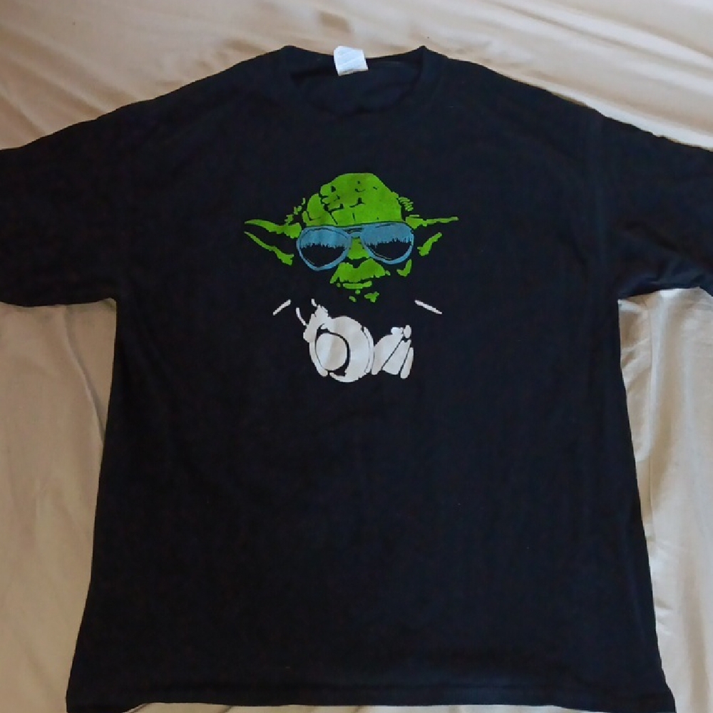 Black T-Shirt with Yoda Wearing Sunglasses And Headphones